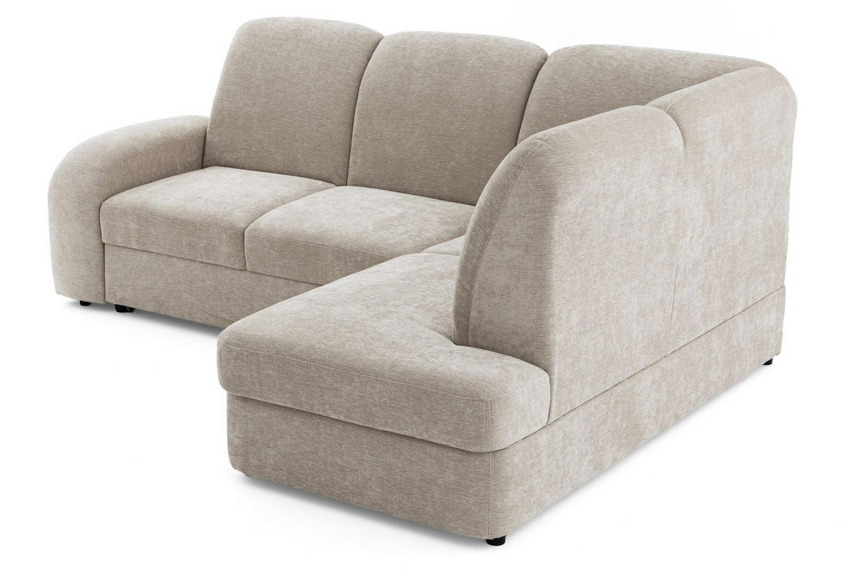 ECKSOFA VIBE L Rechts mit Schlaffunktion 129x205 Chenille Beige - Beige/Schwarz, Holz/Kunststoff (250/186cm) - Muffo