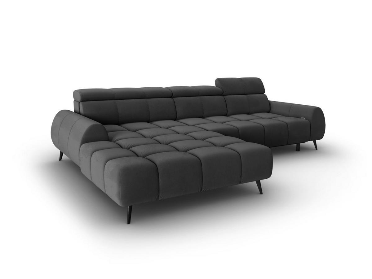 ELEKTRISCHES-ECKSOFA links Alyse aus Samt grau 5 Sitzplätze - Grau, Textil (188/295cm) - Micadoni