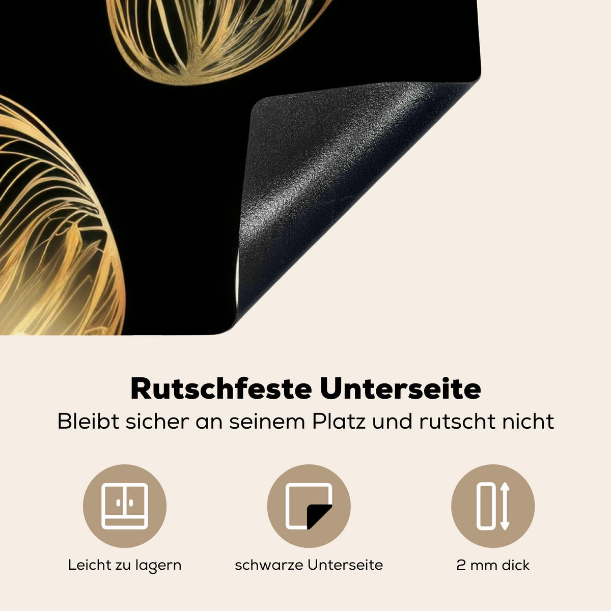 HERDABDECKPLATTE Eier - Gold - Muster Induktionsmatte 78x78 cm - Schwarz, Kunststoff (78/78/0.2cm) - MuchoWow