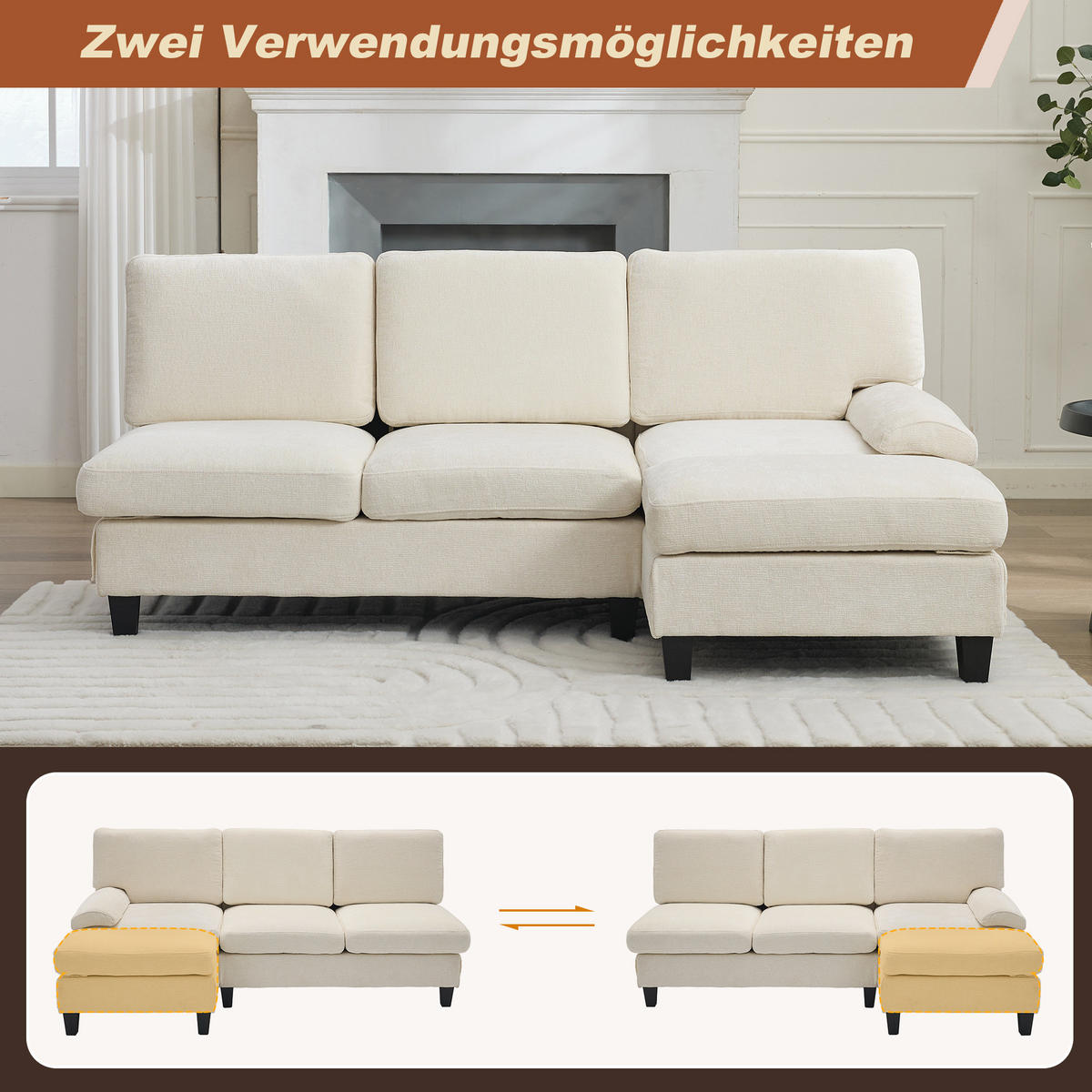 ECKSOFA aus Stoff 194x118x81 cm in Beige mit Schlaffunktion - Beige, Textil (118/81/194cm) - Modfu