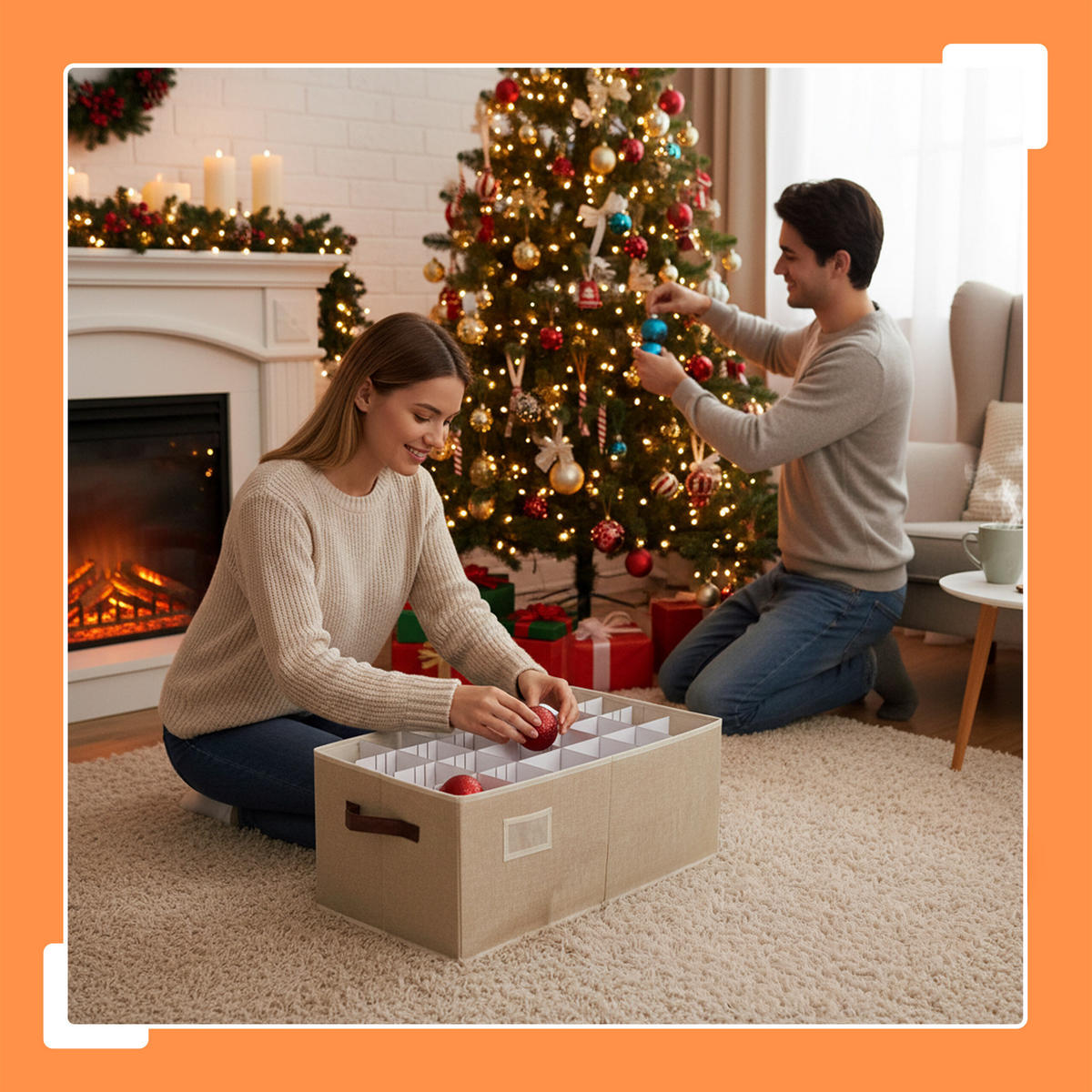 WEIHNACHTSKUGEL-AUFBEWAHRUNGSBOX - Beige, Wellpappe/Kunststoff (66.5/26/33cm) - Relaxdays