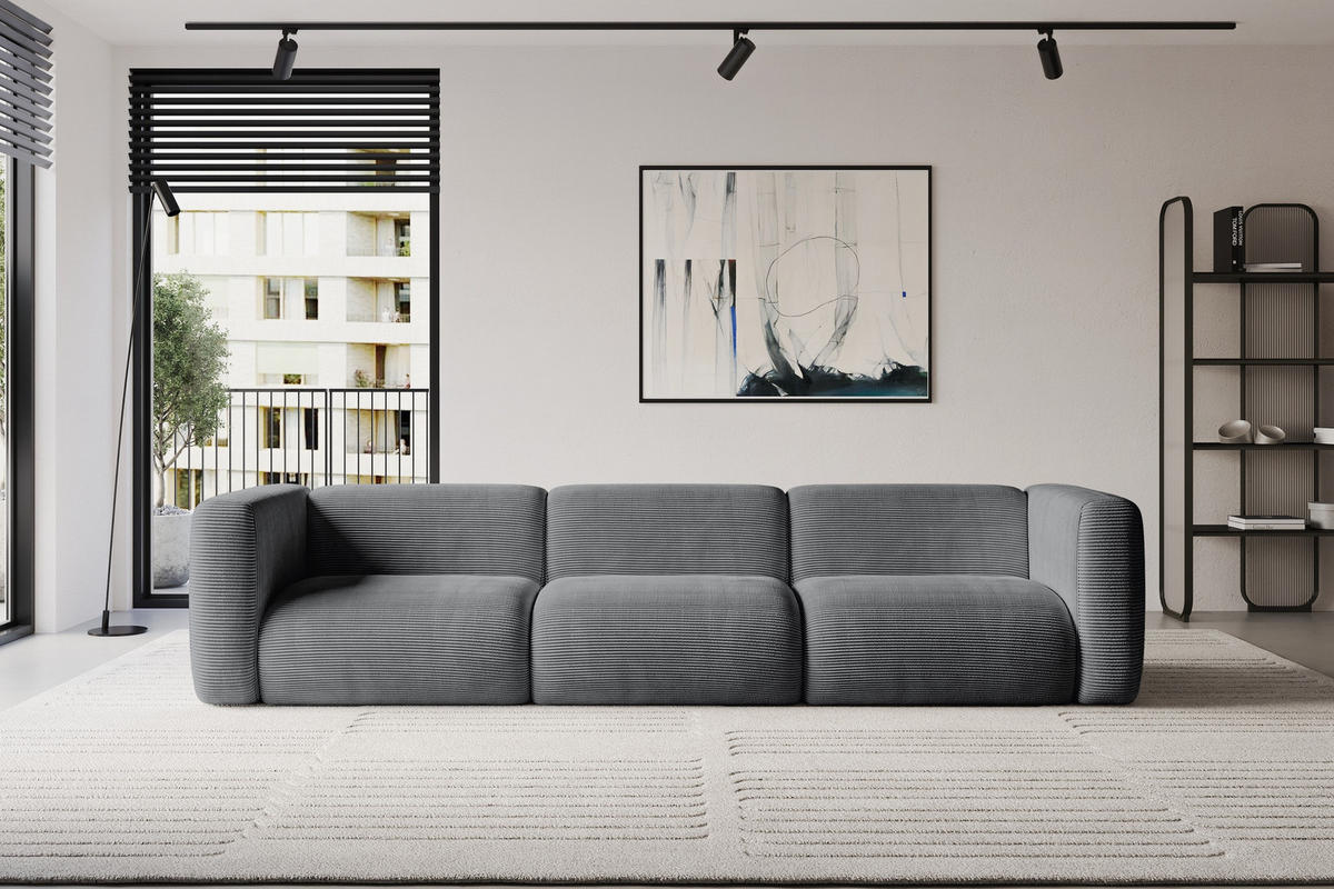 MODULÁRNÍ pohovka MIRA-S2, 3místná, 319 × 89 × 70 cm, tmavě šedá, manšestr - černá/tmavě šedá, kompozitní dřevo/textil (319/70/89cm) - ALTDECOR