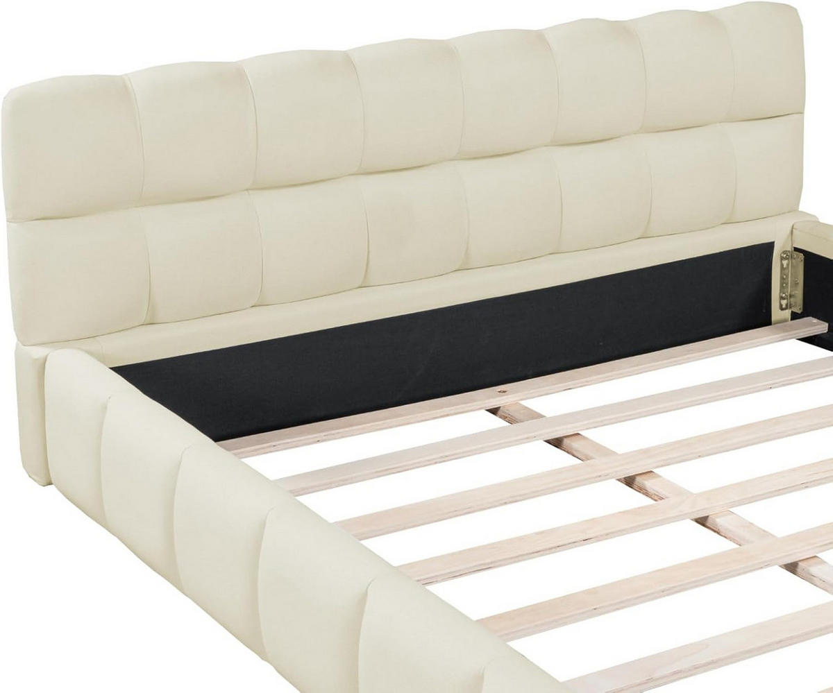 POLSTERBETT 140x190 cm Bubble Design Lattenrost Rückenlehne Leinen beige - Beige, Holz (140/190cm) - LEBENLANG