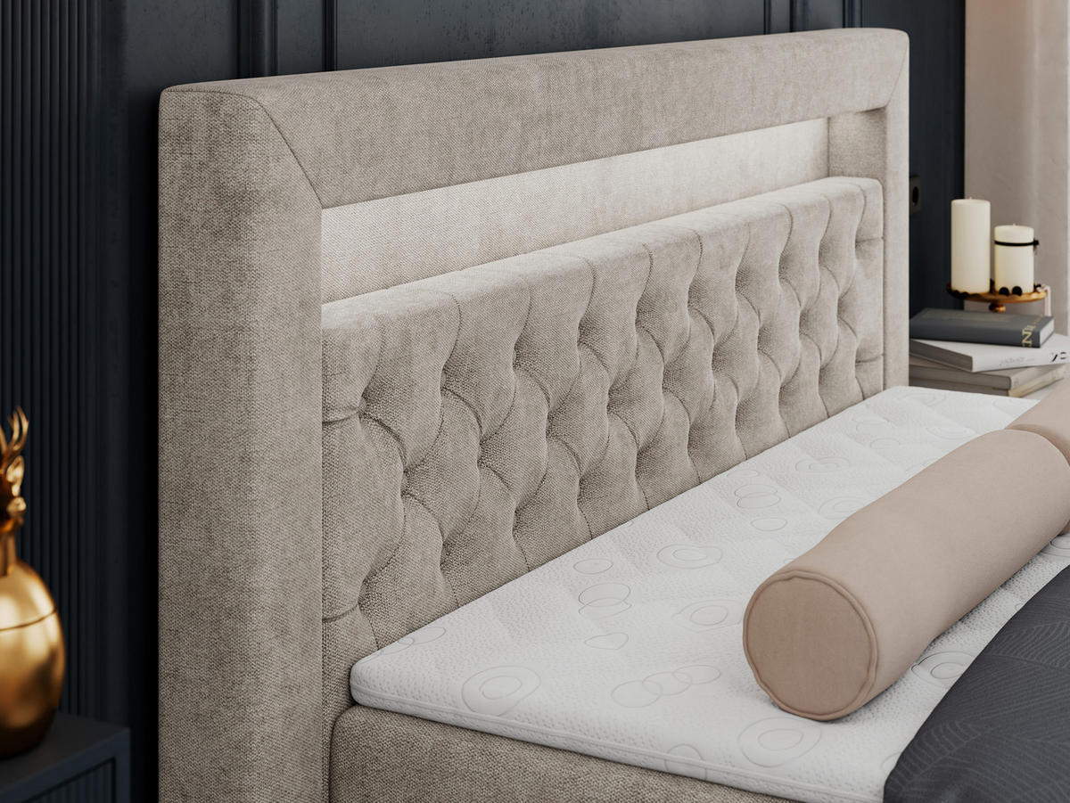 BOXBETT GOLD-6 LED 180/200 Beige Struktur - H3 - Beige, Holz/Textil (180/200cm) - MKS