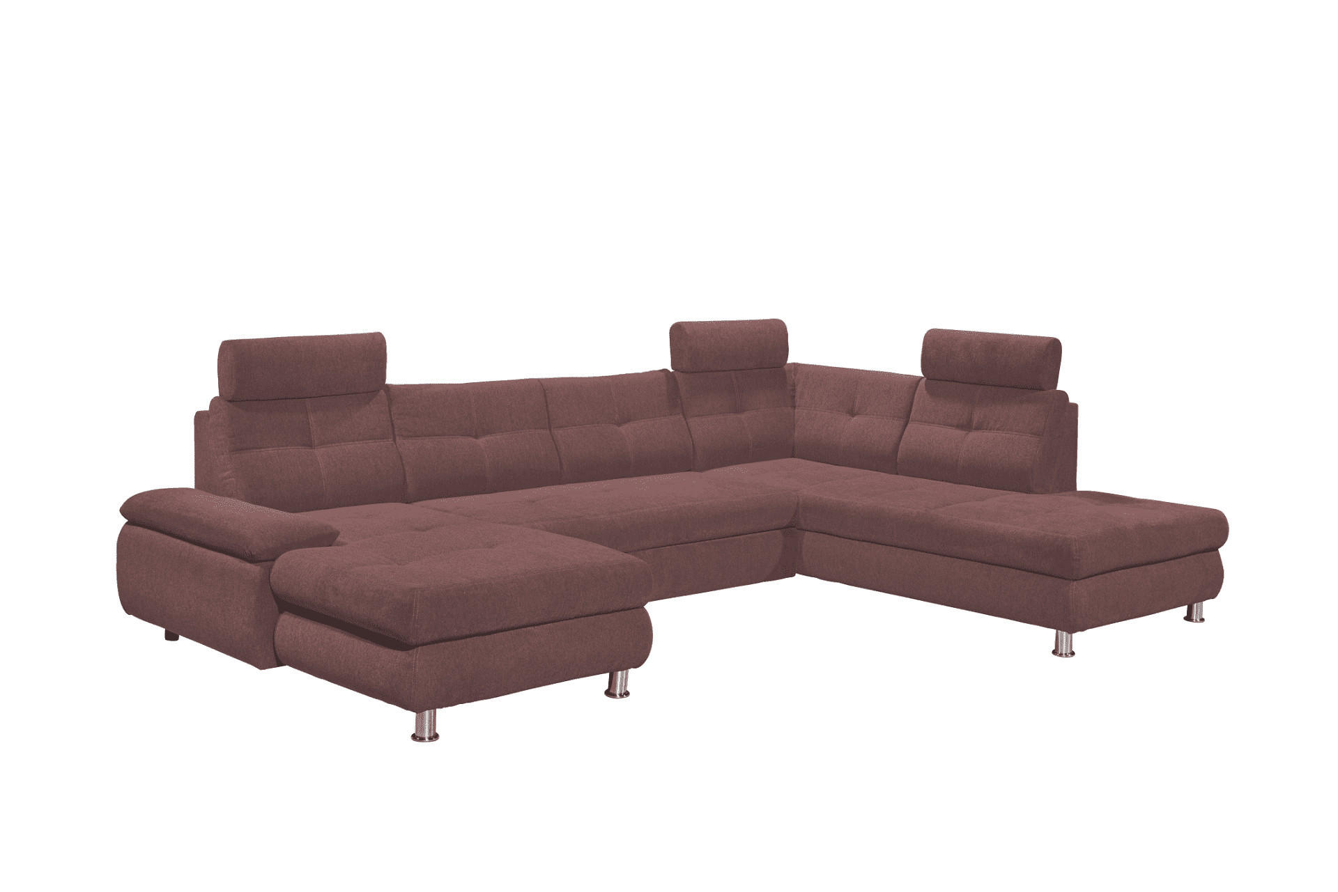WOHNLANDSCHAFT mit Schlaffunktion, Bettkasten und verstellbaren Arm- und Kopflehnen - Chromfarben/Rosa, Textil/Metall (233/88/349cm) - ed exciting design