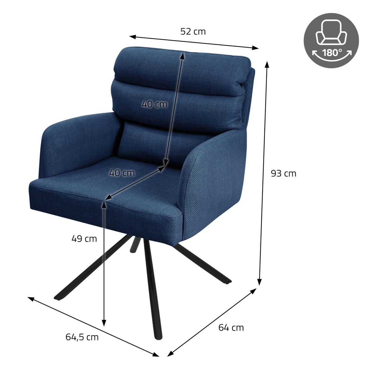 ESSZIMMERSTUHL 4er Set Dunkelblau - Dunkelblau, Metall (64/93/64.5cm) - ML-DESIGN