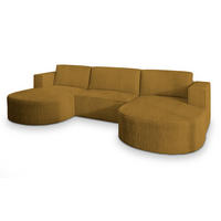 ROHOVÁ SEDAČKA VEZZO žlutá - šedá/žlutá, dřevo/textil (347/174cm) - MASSENO