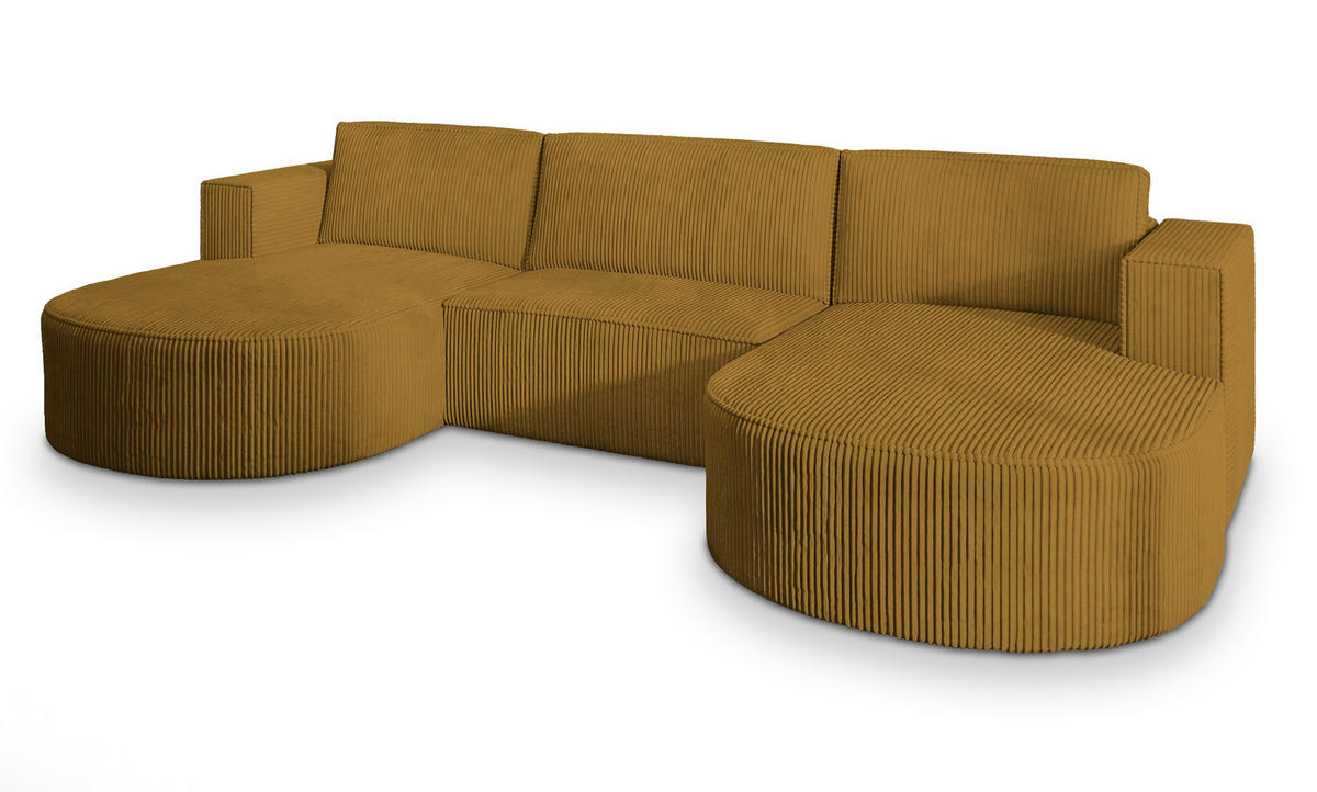 ROHOVÁ SEDAČKA VEZZO žlutá - šedá/žlutá, dřevo/textil (347/174cm) - MASSENO