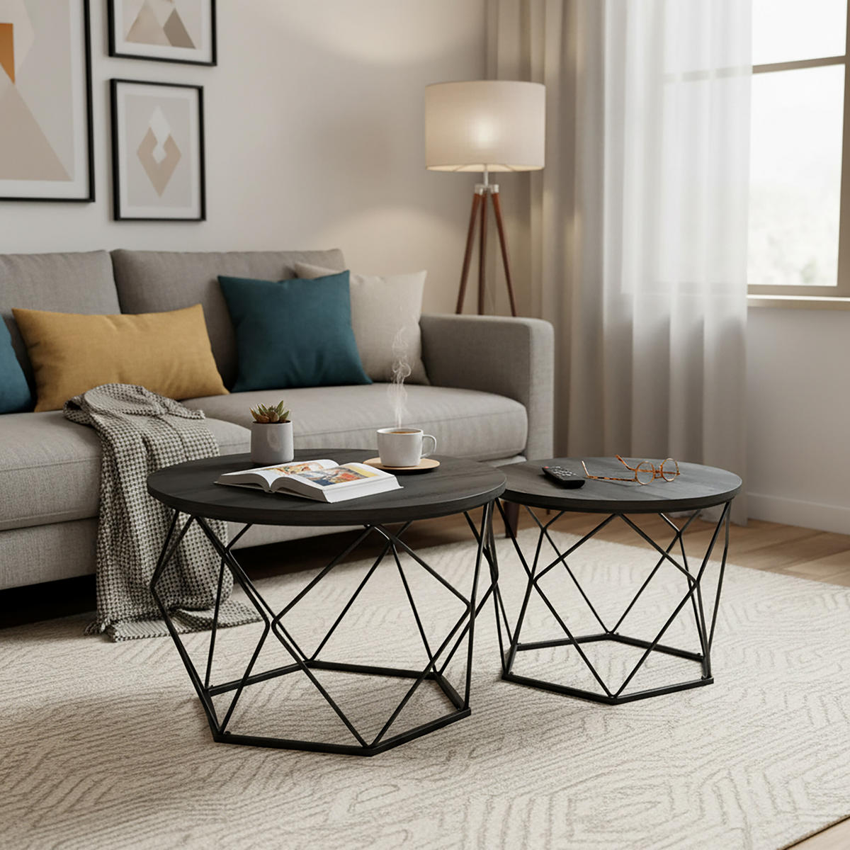 2-TLG.COUCHTISCH-SET - Schwarz, Holzwerkstoff/Metall (40/40/50cm) - Relaxdays