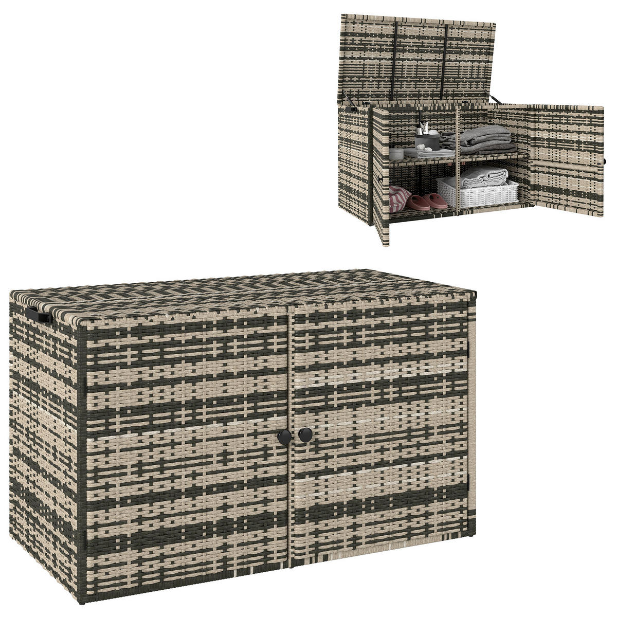 AUFLAGENBOX DE-06647 350L, 2 Ebenen, mit Deckel Mischgrau - Multicolor, Kunststoff/Metall (57/69/118cm) - ComfortXL