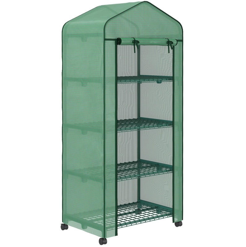 GEWÄCHSHAUS 69/165/50 cm Grün aus Stahl mit 4 Regalböden - Grün, Metall (50/165/69cm) - OKMYHOME