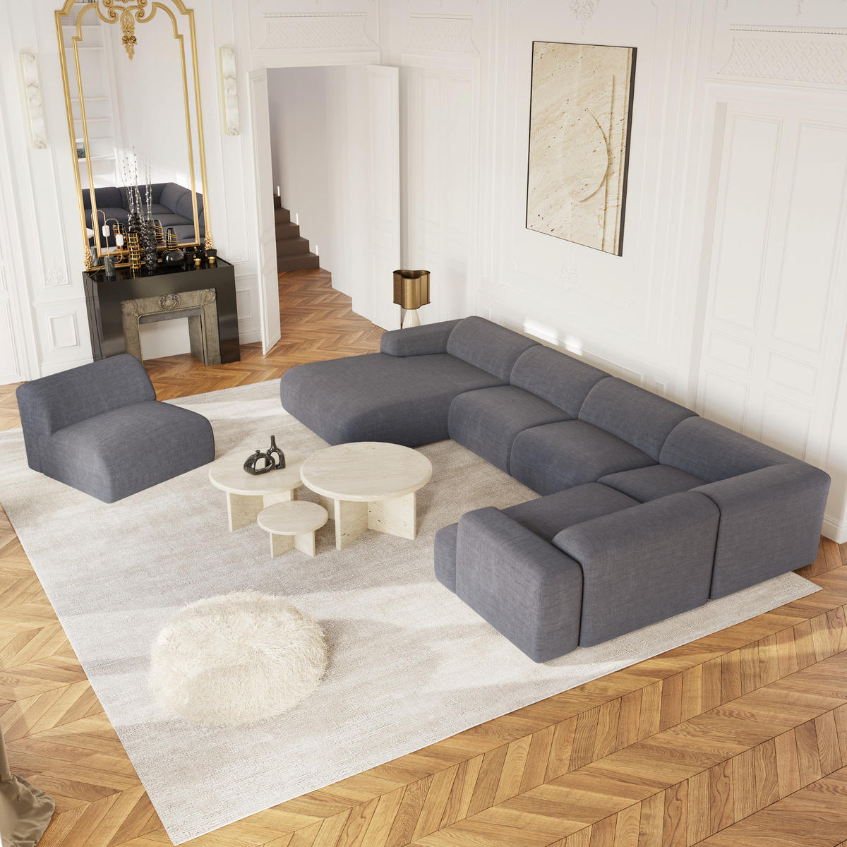 WOHNLANDSCHAFT Texturierter Samt Grau 354cm - Grau, Textil (354/73/164cm) - Sia Home