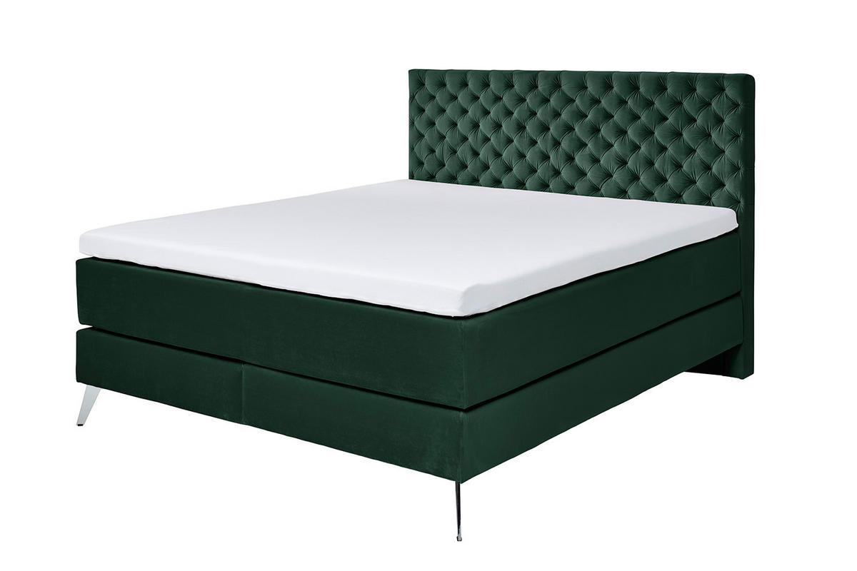 BOXSPRINGBETT MIT VISCO-TOPPER SINDAR Dunkelgrün Webstoff - Dunkelgrün/Silberfarben, Textil (200/200cm) - KAWOLA