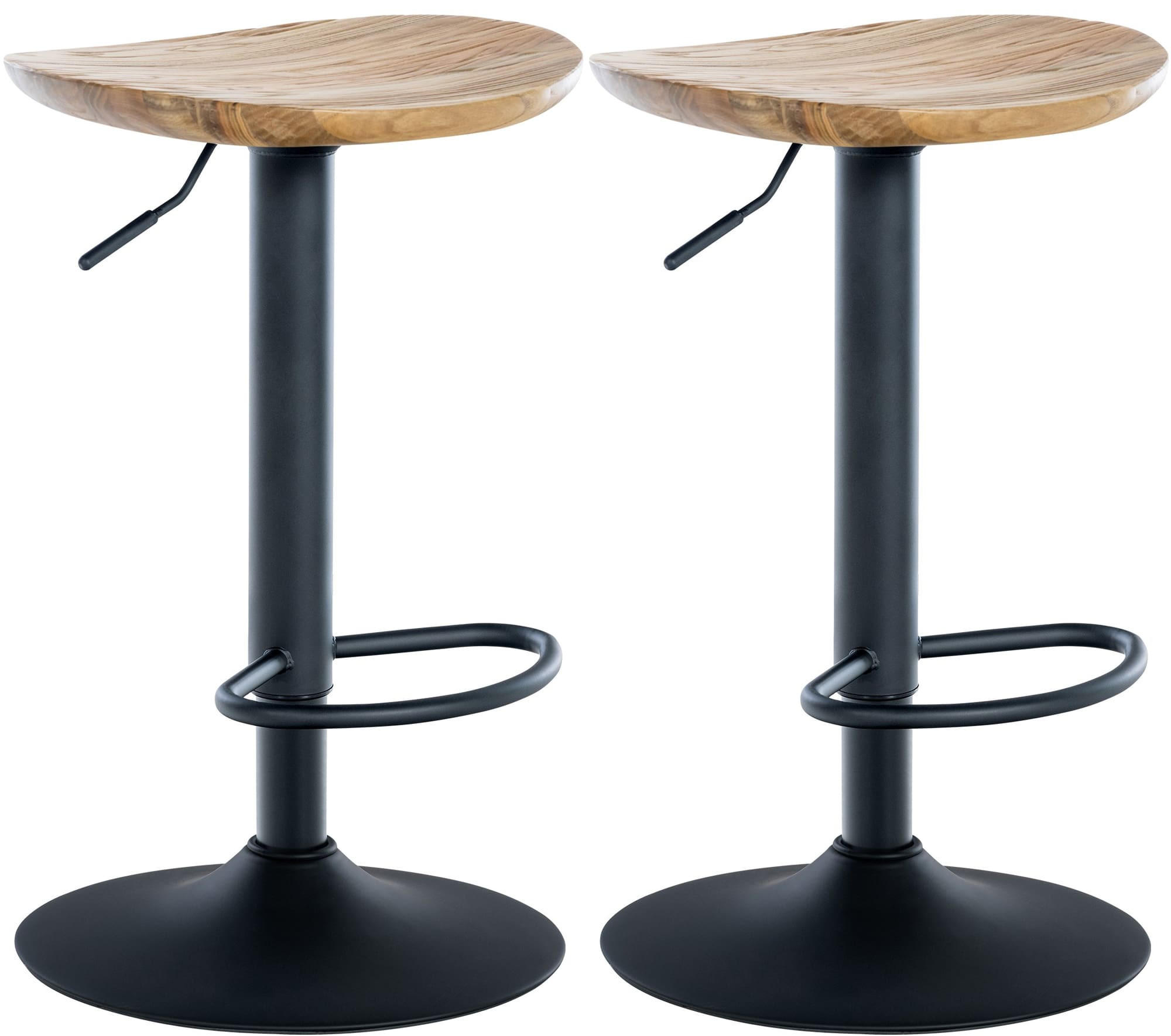BARHOCKER 2er Set Holz natura - Schwarz/Naturfarben, Holz/Metall (41/56/38.5cm) - CLP