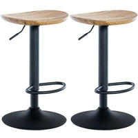 BARHOCKER 2er Set Holz natura - Schwarz/Naturfarben, Holz/Metall (41/56/38.5cm) - CLP