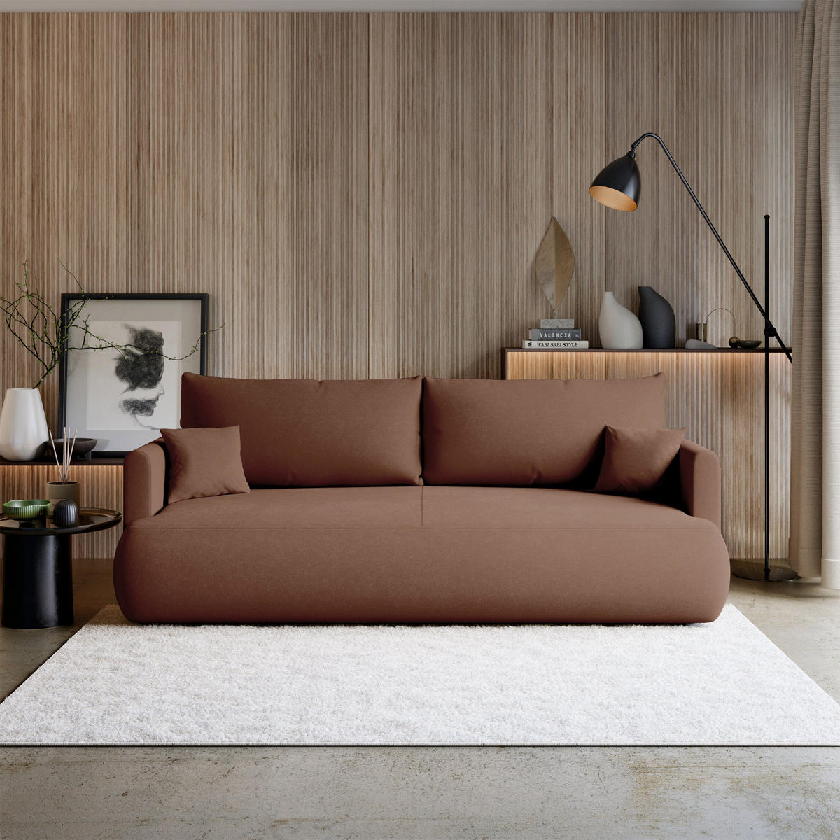 SCHLAFSOFA Ovo Mini Kupfer Chenille Easy Clean - Schwarz/Kupferfarben, Kunststoff/Textil (226/90/97cm) - Selsey