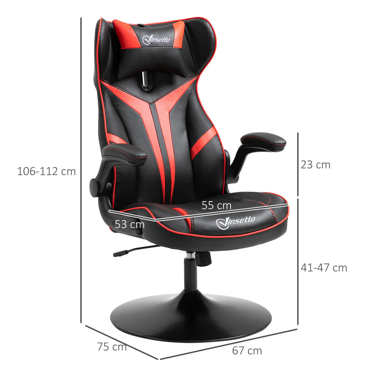GAMING Stuhl, Drehstuhl, Schwarz+Rot - Rot/Schwarz, Kunststoff (70/112/67cm) - Vinsetto