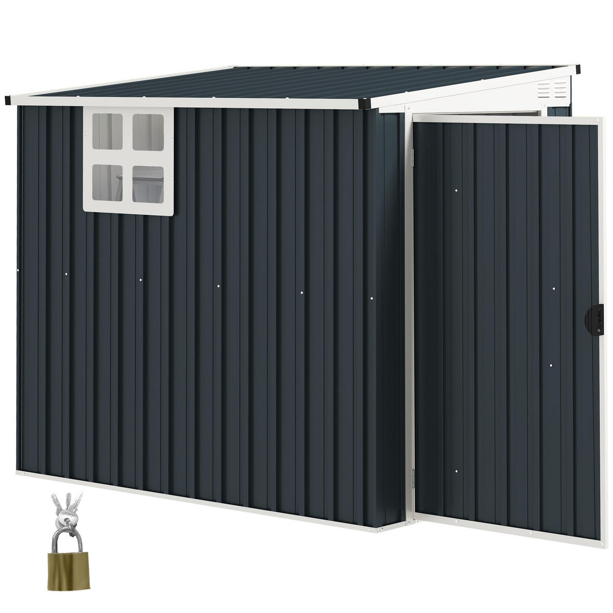 GARTENLAGERSCHUPPEN DE-08171 mit Fenster & Lüftung, abschließbar Dunkelgrau - Dunkelgrau, Metall (128/181/193cm) - ComfortXL