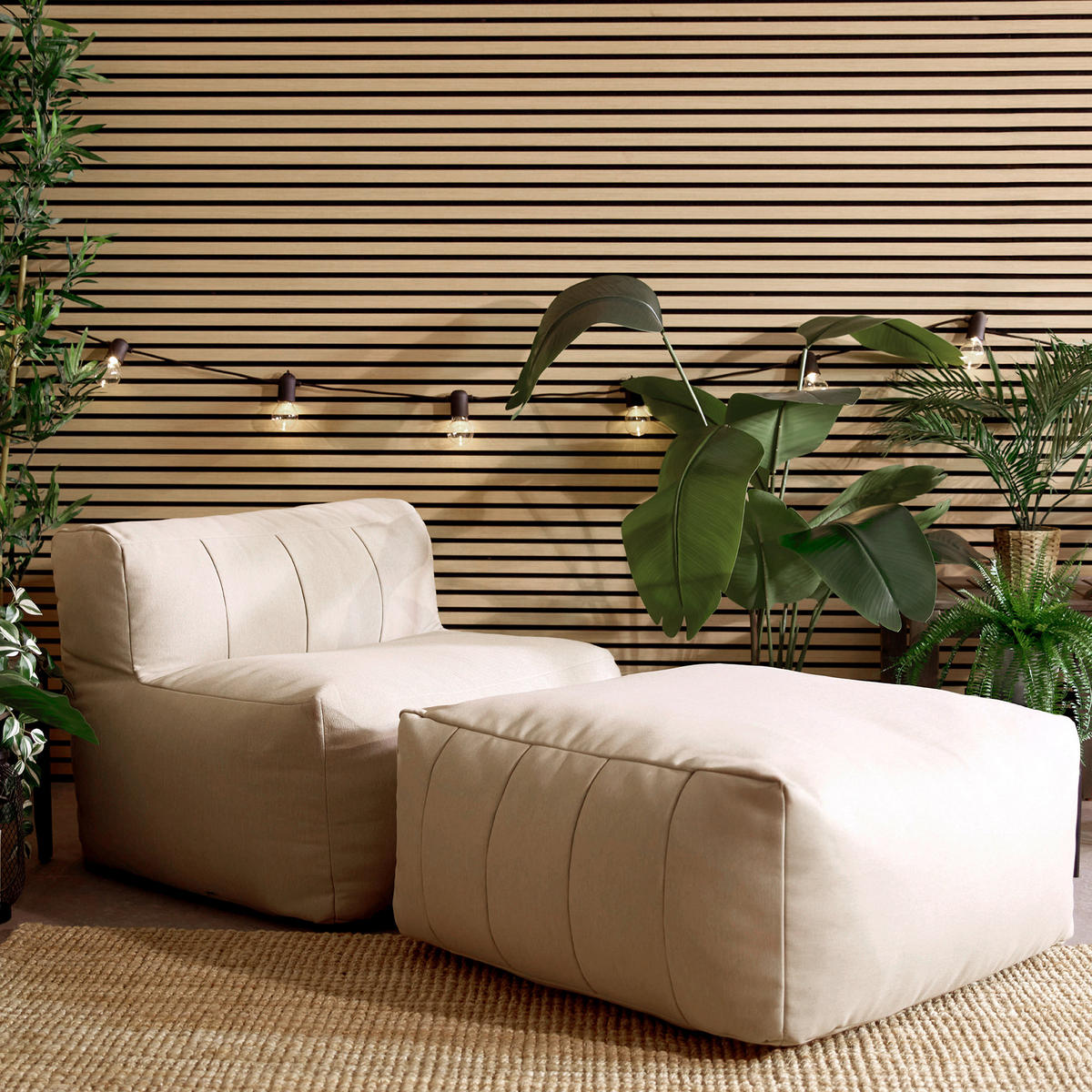 SITZSACK-SOFA Outdoor 2-tlg.: Sessel, Fußstütze - Beige, Textil (95/68/100cm) - icon