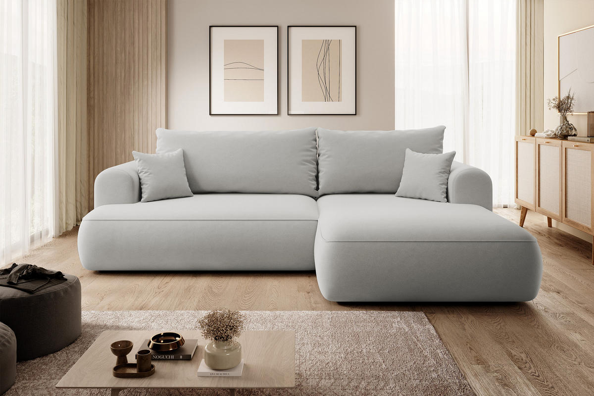 ECKSOFA Ovo Grau Velours - Schwarz/Grau, Kunststoff/Textil (260/165cm) - Selsey