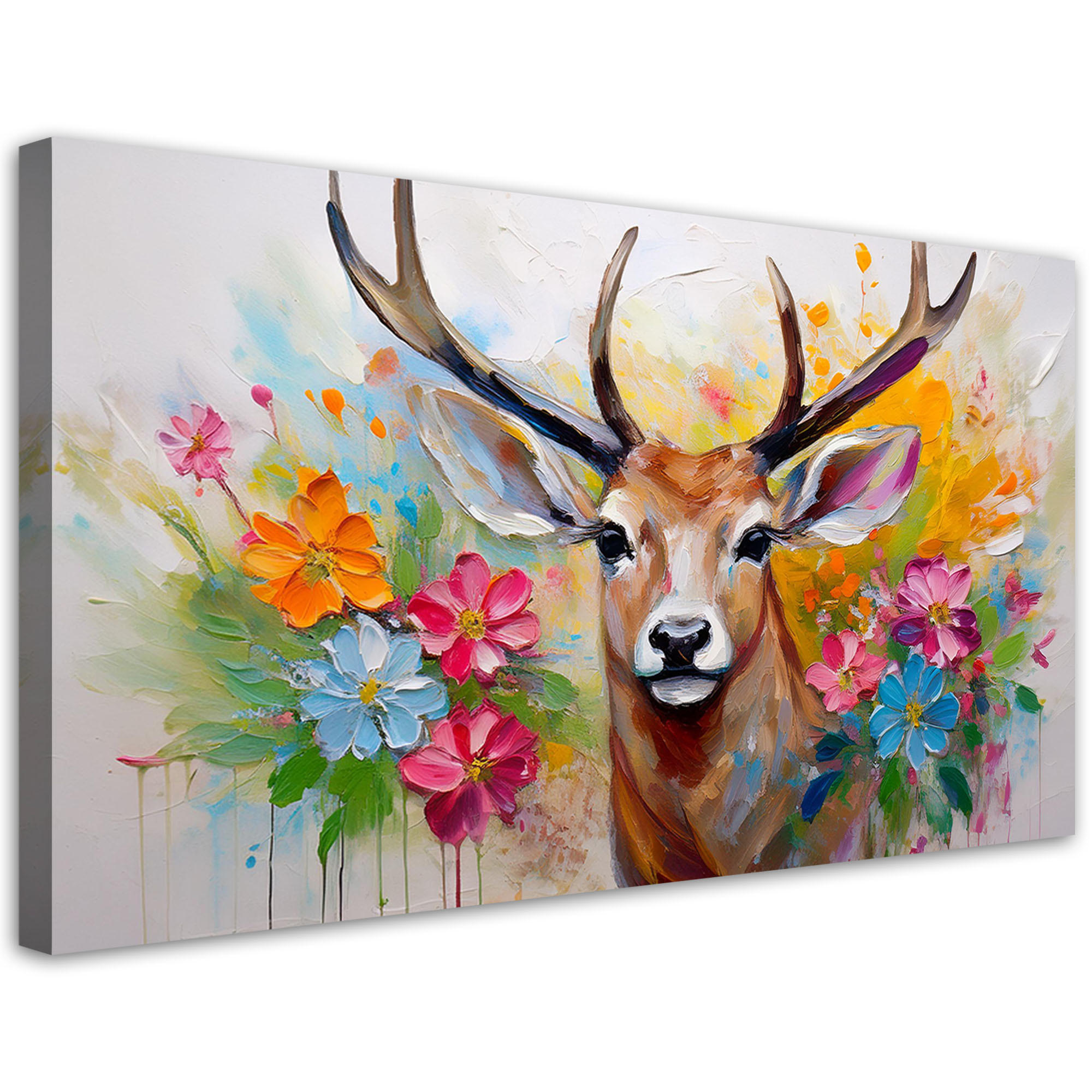 LEINWANDBILD Hirschblumen abstrakte Tiere 100x50cm - Multicolor, Textil (100/50cm) - Feeby