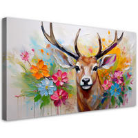 LEINWANDBILD Hirschblumen abstrakte Tiere 80x40cm - Multicolor, Textil (80/40cm) - Feeby