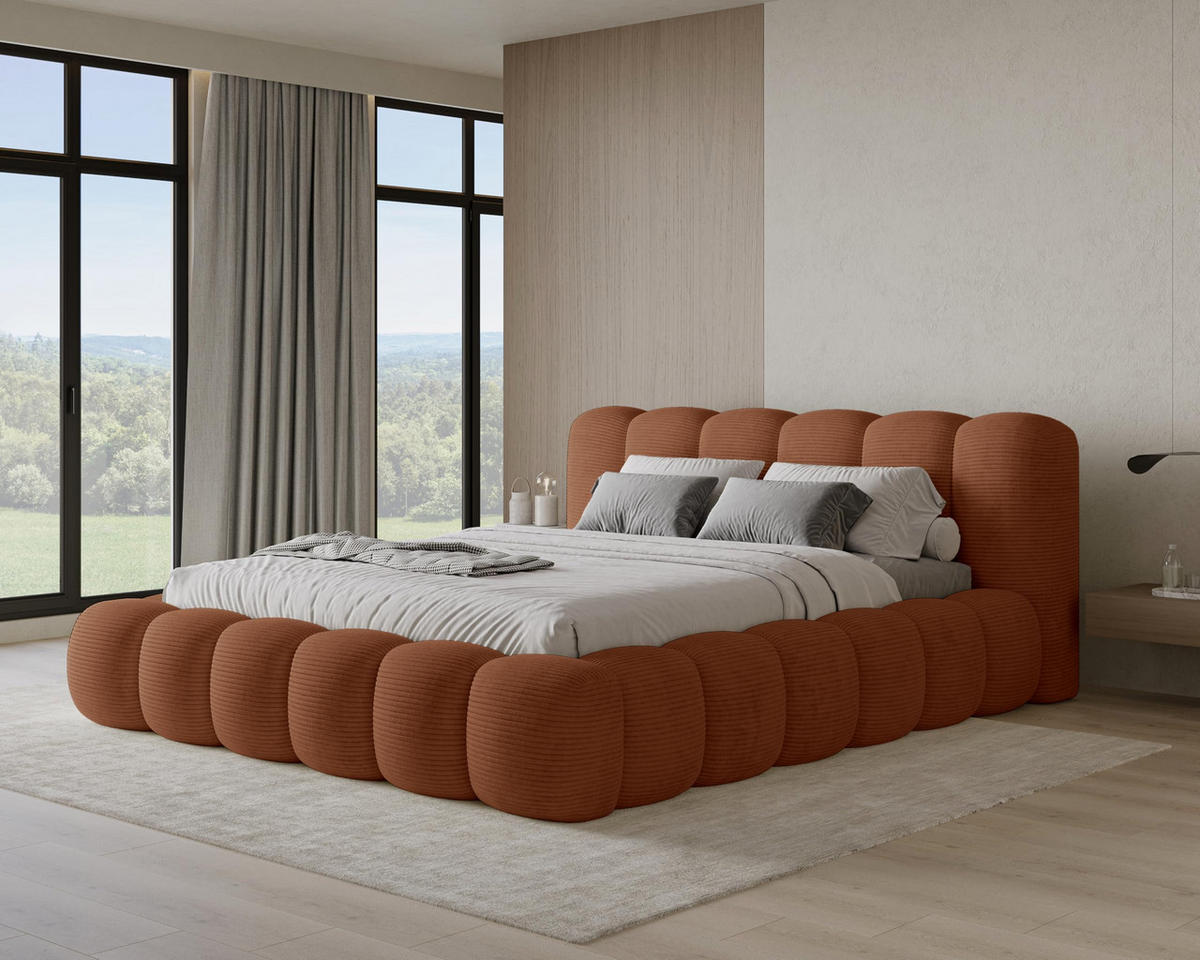 POLSTERBETT 160x200 mit Bettkasten, Lattenrost und Kopfteil, Poso Cord-Stoffbezug Orange - Orange, Holz (160/200cm) - Chilly