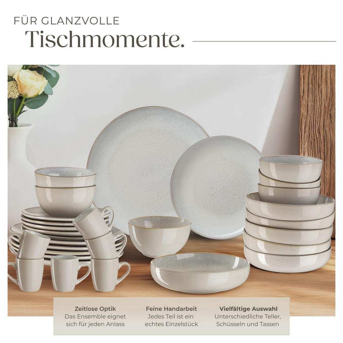 KOMBISERVICE Mare, ineinander stapelbar, grau - Grau, Keramik (26.5/2.5/26.5cm) - tectake