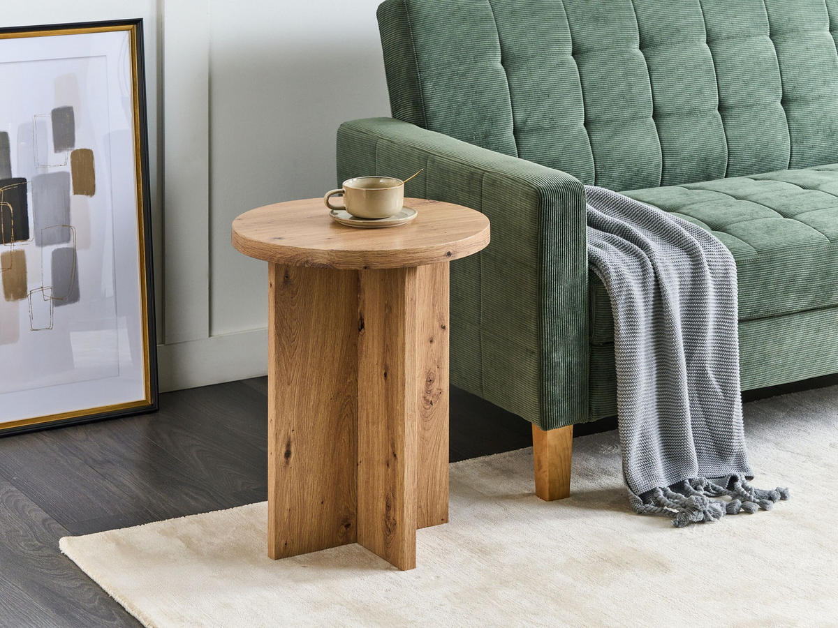 BEISTELLTISCH hellbraun Holzoptik rund 42 cm Stanton - Hellbraun, Holzwerkstoff (42/42/55cm) - Beliani