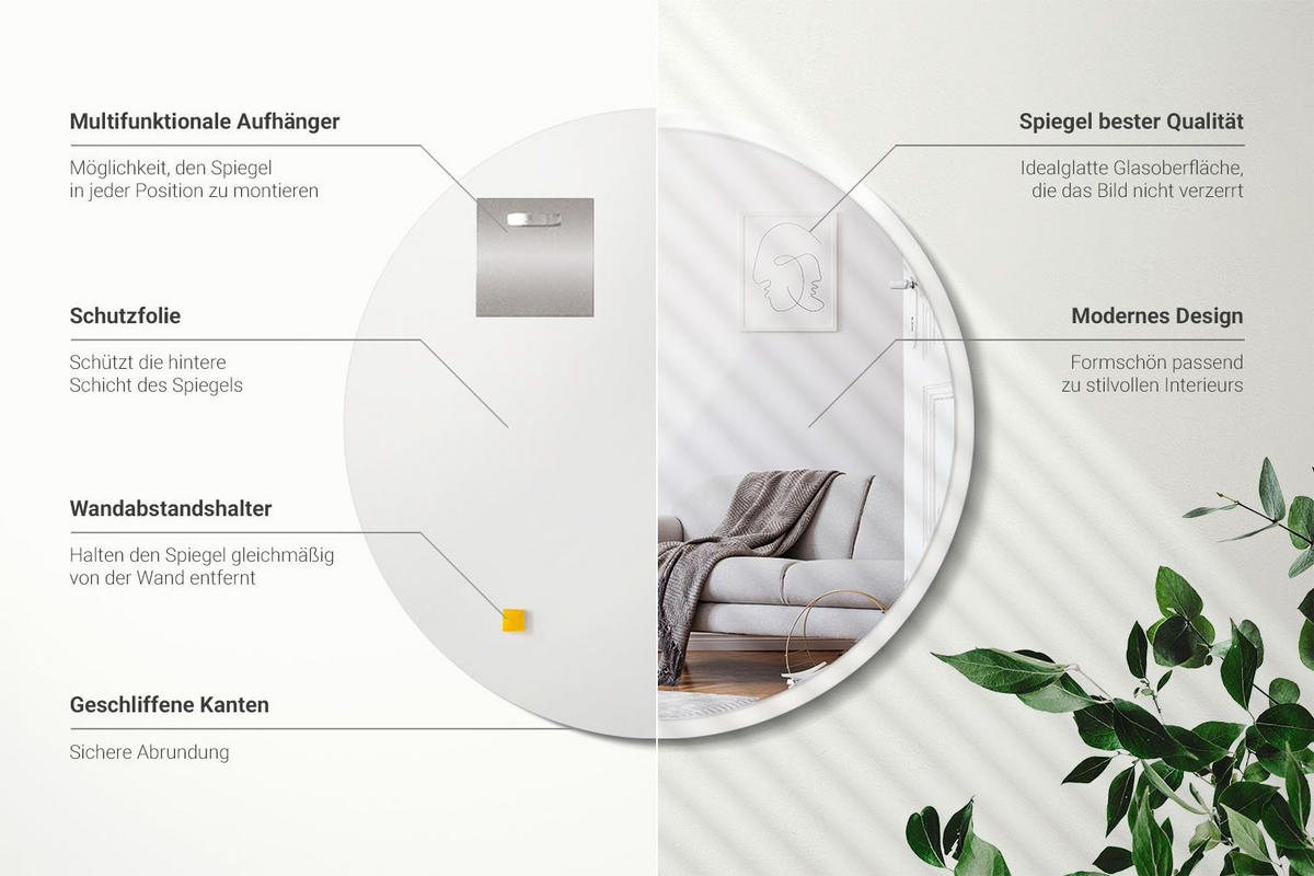 SPIEGEL Rund Weiß Ø 70cm - Transparent, Glas (70/70/0.4cm) - Wallfluent