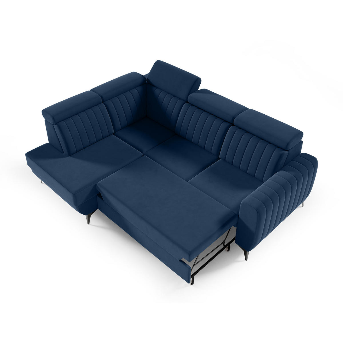 ECKSCHLAFSOFA Connor II verstellbare Kopfstützen, Dunkelblau, links - Schwarz/Dunkelblau, Textil (268/204cm) - Beautysofa