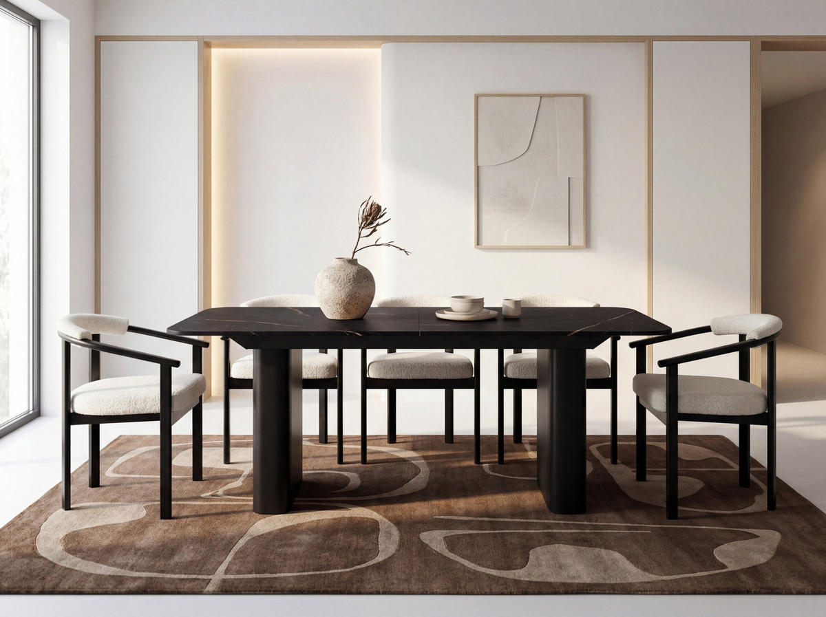 ESSTISCH Riven rechteckig ausziehbar verlängerbar mit Butterfly-Auszug, Schwarz Marmor Kupfer 200-296/90/76 cm - Schwarz/Braun, Holzwerkstoff/Metall (90/296/76cm) - WFL GROUP