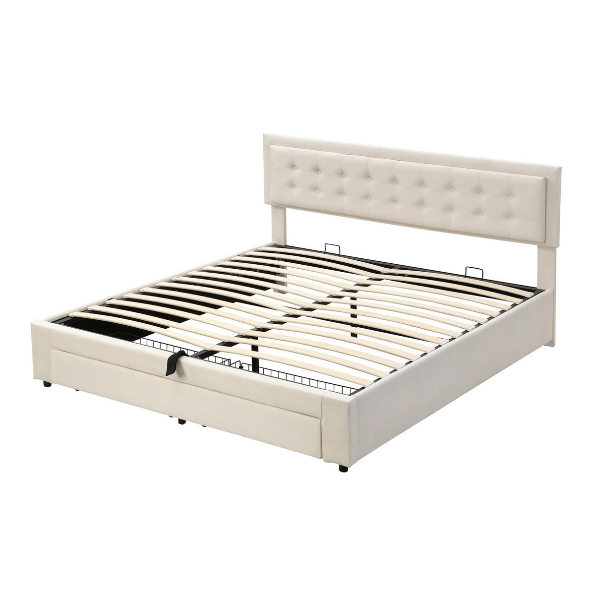 BETT mit Bettkasten und Schubladen 160x200 cm Samt Beige - Beige, Metall (160/200cm) - Meubliv