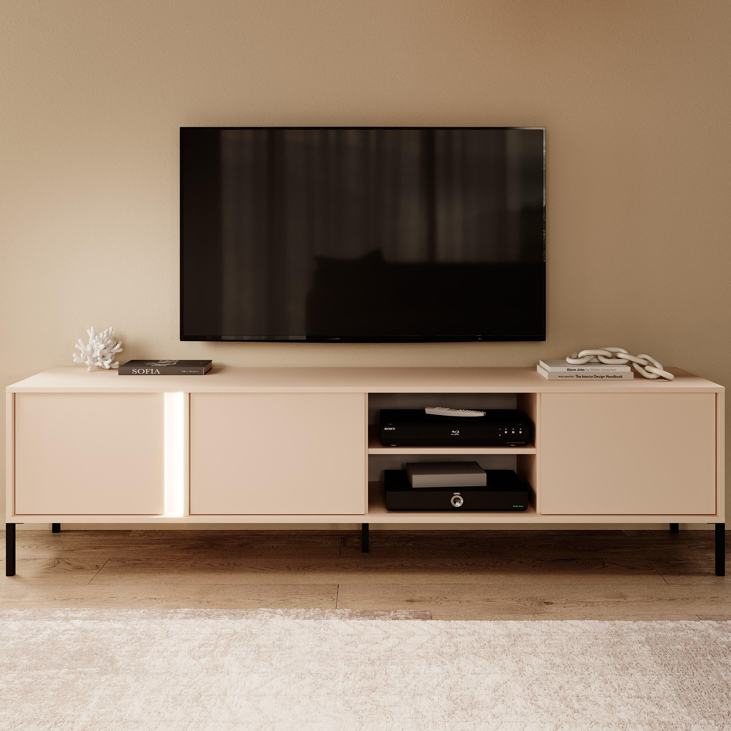 LOWBOARD DASTINO 202,9x39,5x53,4 cm mit 2 Türen Beige - Beige, Holzwerkstoff (202.9/53.4/39.5cm) - MASSENO