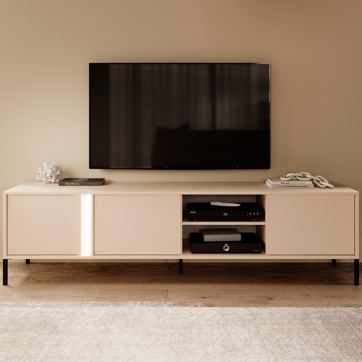 LOWBOARD DASTINO 202,9x39,5x53,4 cm mit 2 Türen Beige - Beige, Holzwerkstoff (202.9/53.4/39.5cm) - MASSENO