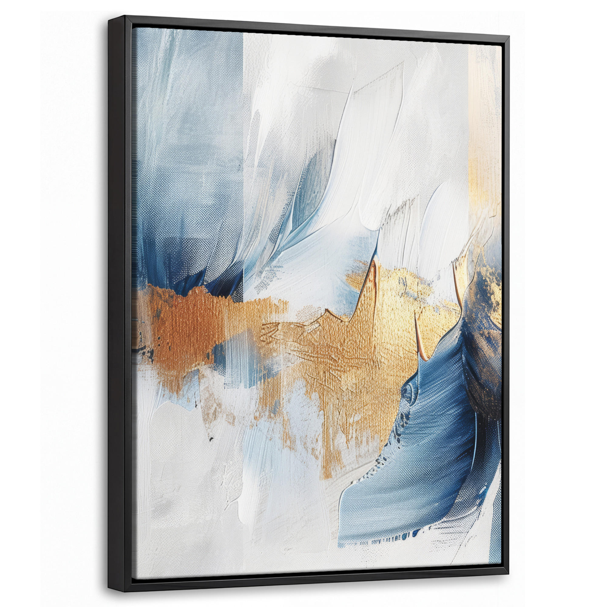LEINWAND Bilder mit Rahmen - Gold - Blau - Aquarell - Kunst - Modern - 30x40 - Hellblau, Textil (30/40cm) - MuchoWow