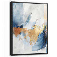 LEINWAND Bilder mit Rahmen - Gold - Blau - Aquarell - Kunst - Modern - 30x40 - Hellblau, Textil (30/40cm) - MuchoWow