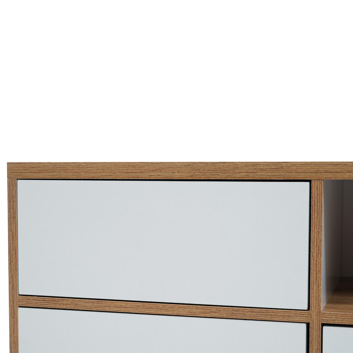 LOWBOARD mit Türen und Fächern im Landhausstil Weiß Holz 175/37/51 cm - Weiß/Naturfarben, Glas/Holzwerkstoff (175/51/37cm) - EVRYAE