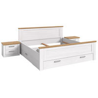 SCHLAFZIMMER weiß Lärche, Eiche Artisan Landhaus Set mit Bett inklusive Bettschubkästen, 2x Nachttisch - Eichefarben/Silberfarben, Holzwerkstoff/Kunststoff (180/200cm) - Inn.Furn