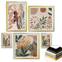 WANDBILDER 5er Set - 50x50 cm & 20x30 cm & 40x60 cm Goldrahmen - Pflanzenmotive in Farben - Goldfarben, Kunststoff (40/60cm) - ArtPrintCave