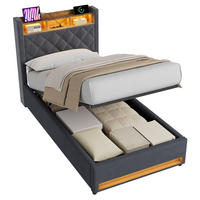 STAURAUMBETT 90/190 cm Grau mit USB und LED - Grau, Textil (90/190cm) - MIVRAY