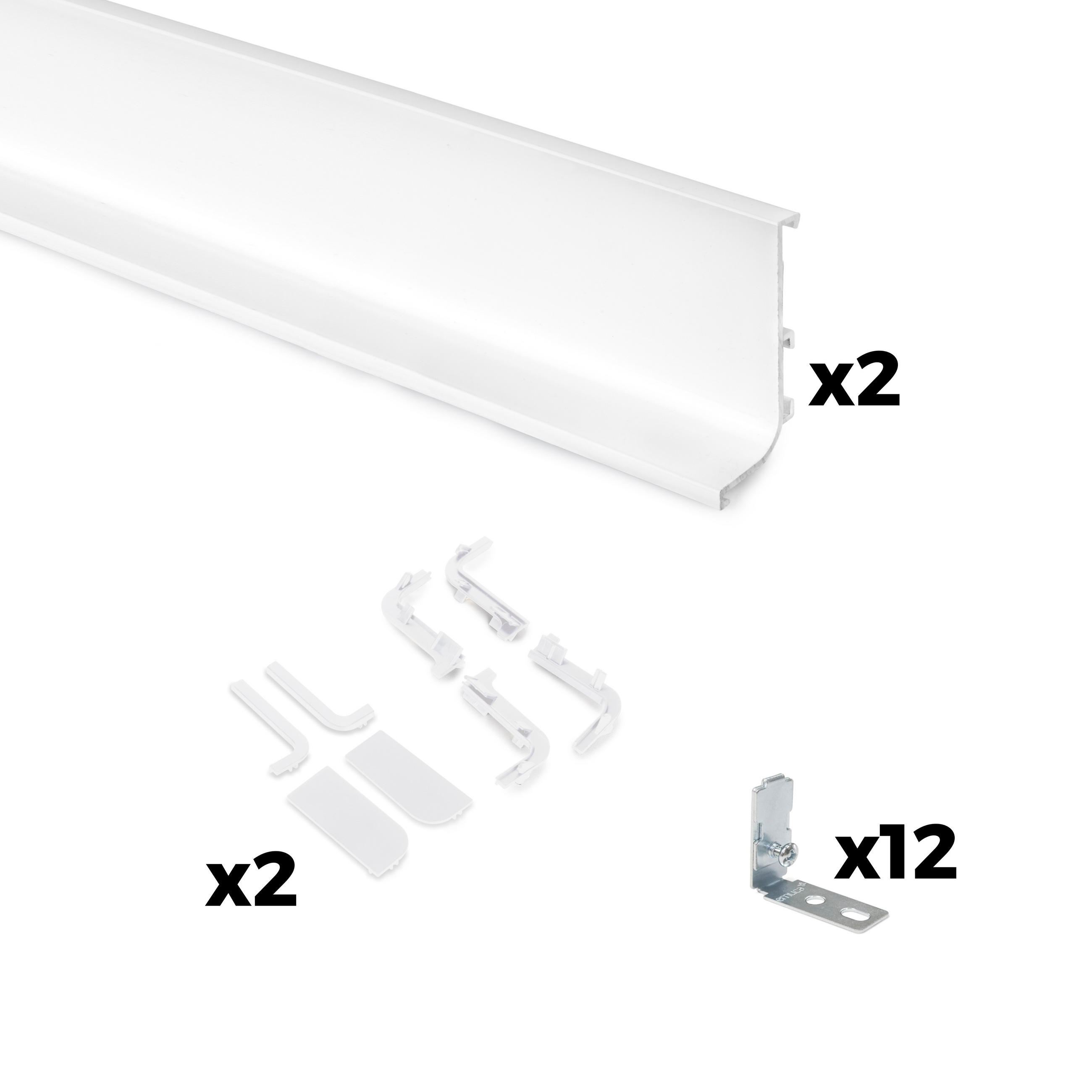 AUFLOTPROFILE Gola für Küchenmöbel, Länge 2,35m, mit Zubehör, Aluminium, weiß lackiert 2er-set - Weiß, Metall (2.43/235cm) - EMUCA