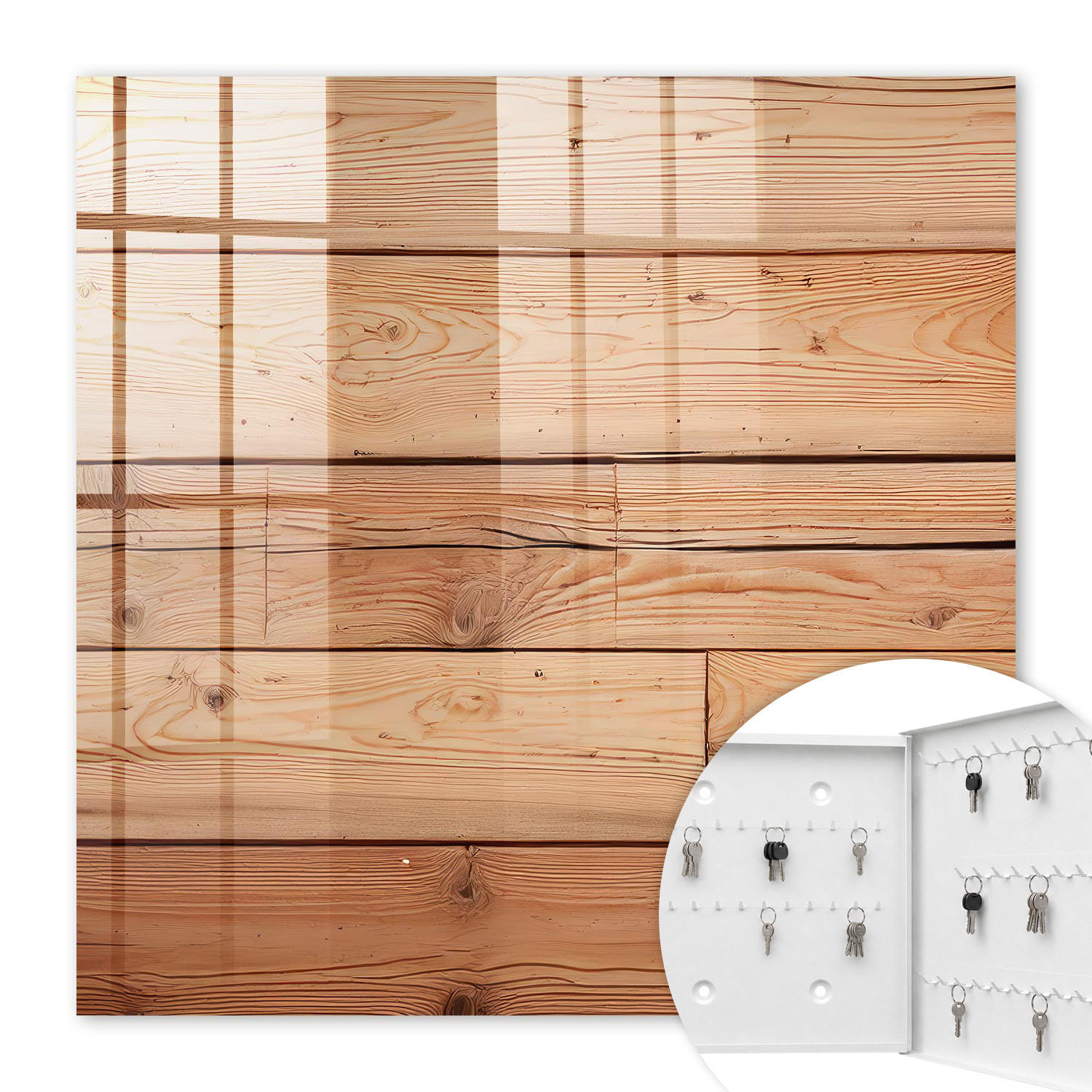 SCHLÜSSELBOX Weiß 30x30 cm – Türöffnung nach rechts - Holzbretter - Beige, Metall (30/30/5cm) - TULUP