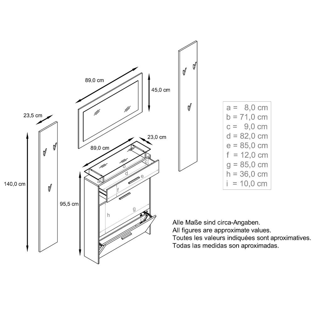 Thumbnail - Vladon Garderobe, Grau, Holzwerkstoff, 180x180x23 cm, Garderobe, Garderoben-Sets & Serien, Garderoben-Sets
