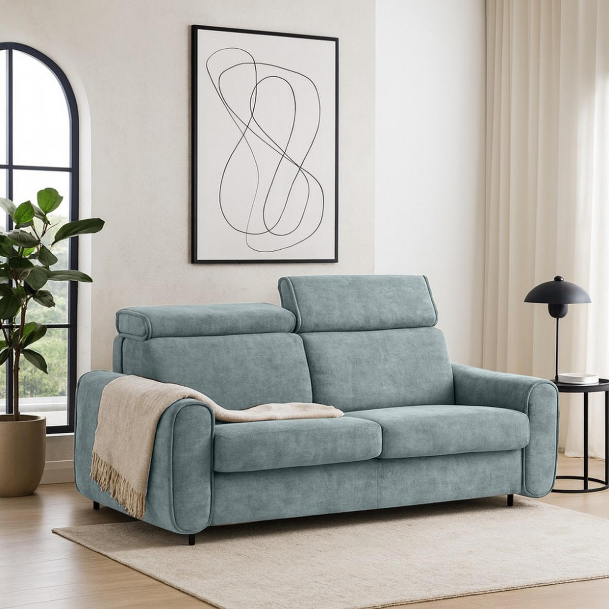 SCHLAFSOFA Pavarti mit italienischem Gestell, 160x195, Hellblau - Schwarz/Hellblau, Holzwerkstoff/Textil (214/88/100cm) - Beautysofa