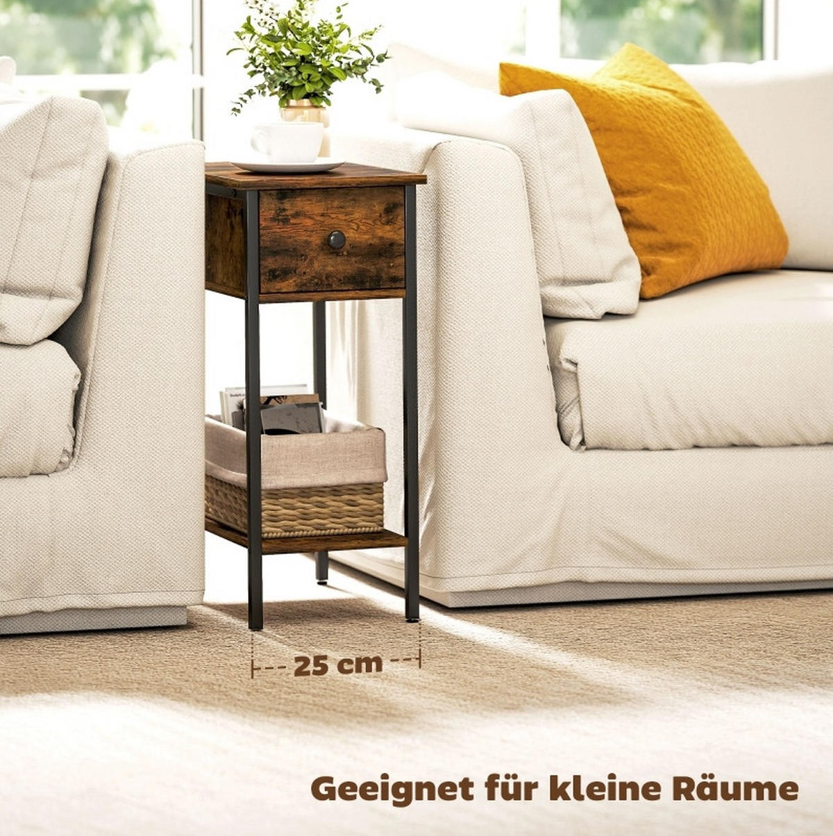 BEISTELLTISCH 25/39,8/58,2 cm in Braun/Schwarz mit Schublade und offenem Fach - Braun, Holzwerkstoff (25/39.8/58.2cm) - BEAOK
