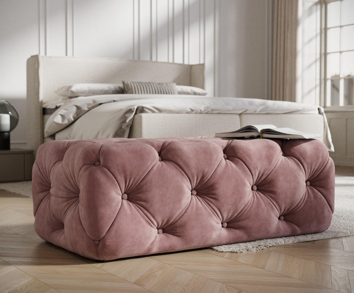POUF Cosimo Rosa Samtstoff - Schwarz/Rosa, Holz/Holzwerkstoff (130/39/65cm) - Maison de Reve