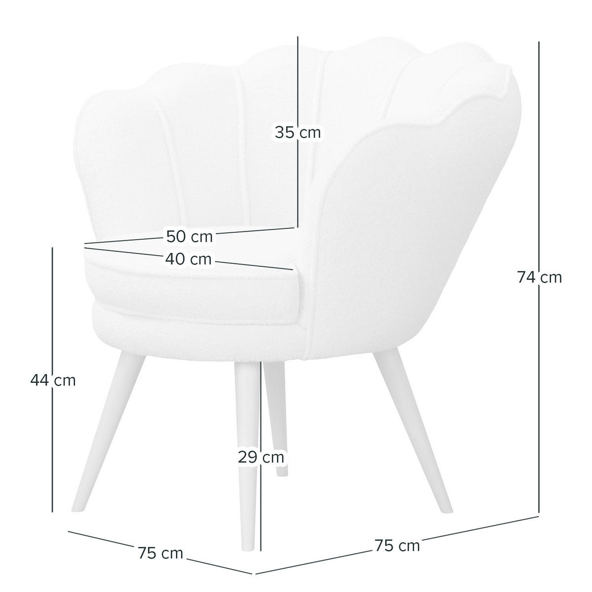 SESSEL - Bouclé, Füße Hell - Beige/Weiß, Birkenholz/Textil (75/74/75cm) - home24