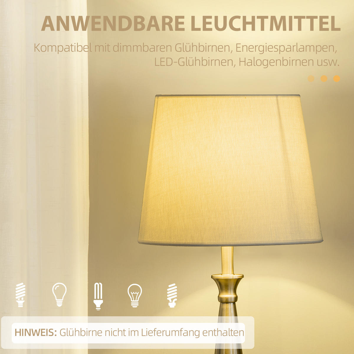 TISCHLAMPE Set, 3-tlg. Lampenset, Creme - Creme, Metall (35.5/35.5/146cm) - HOMCOM