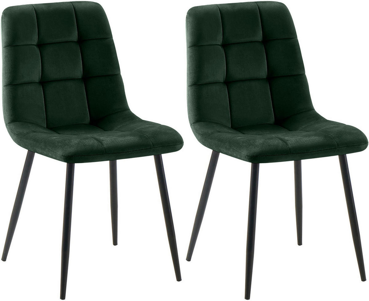 STUHL 2er Set Samt Grün - Schwarz/Grün, Textil/Metall (45/84/55cm) - CLP